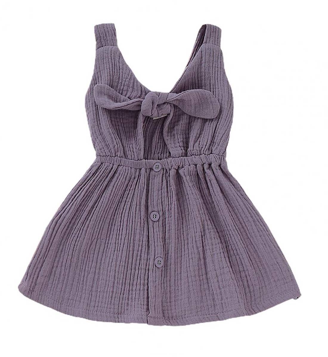 Fennco Styles - Vendita all'ingrosso Vestito - Bambini - Abito da ragazza in cotone garzato con fiocco e cravatta sul davanti0