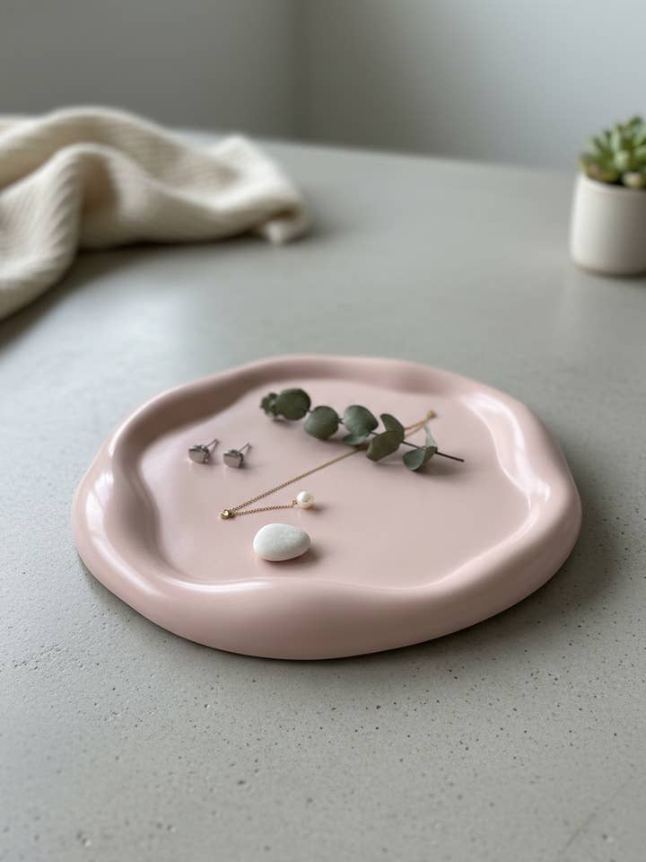 Jesmonite Jewelry Tray | Handcrafted Round Trinket Dish for wholesale by Crazy About Candles
