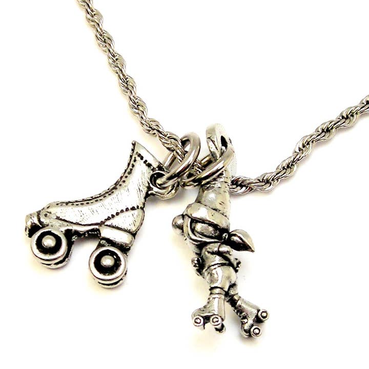 Chubby Chico Charms - Wholesale Pendant/Charm Necklace - ROLLER SKATING ROLLER DERBY GIRL GNOME 20" Rope Necklace