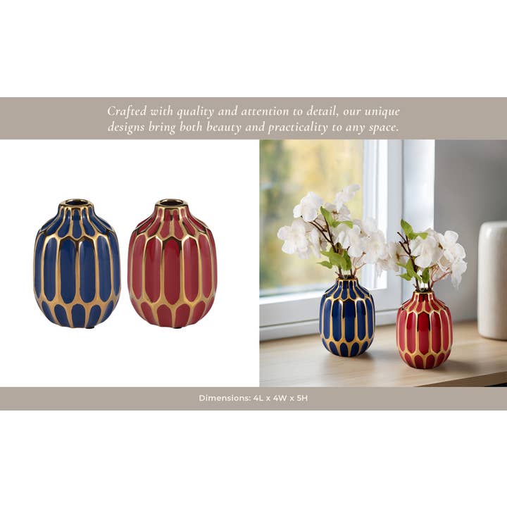 Sagebrook Home - Wholesale Vase - Ceramic Modern Decorative Bud Vases Set of 2 - Blue, 5 in.11