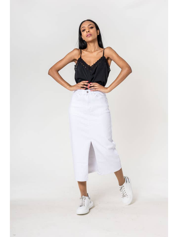 Nina Carter - Wholesale Skirt - Women's - Nina Carter denim jean long skirt with front split front P21517