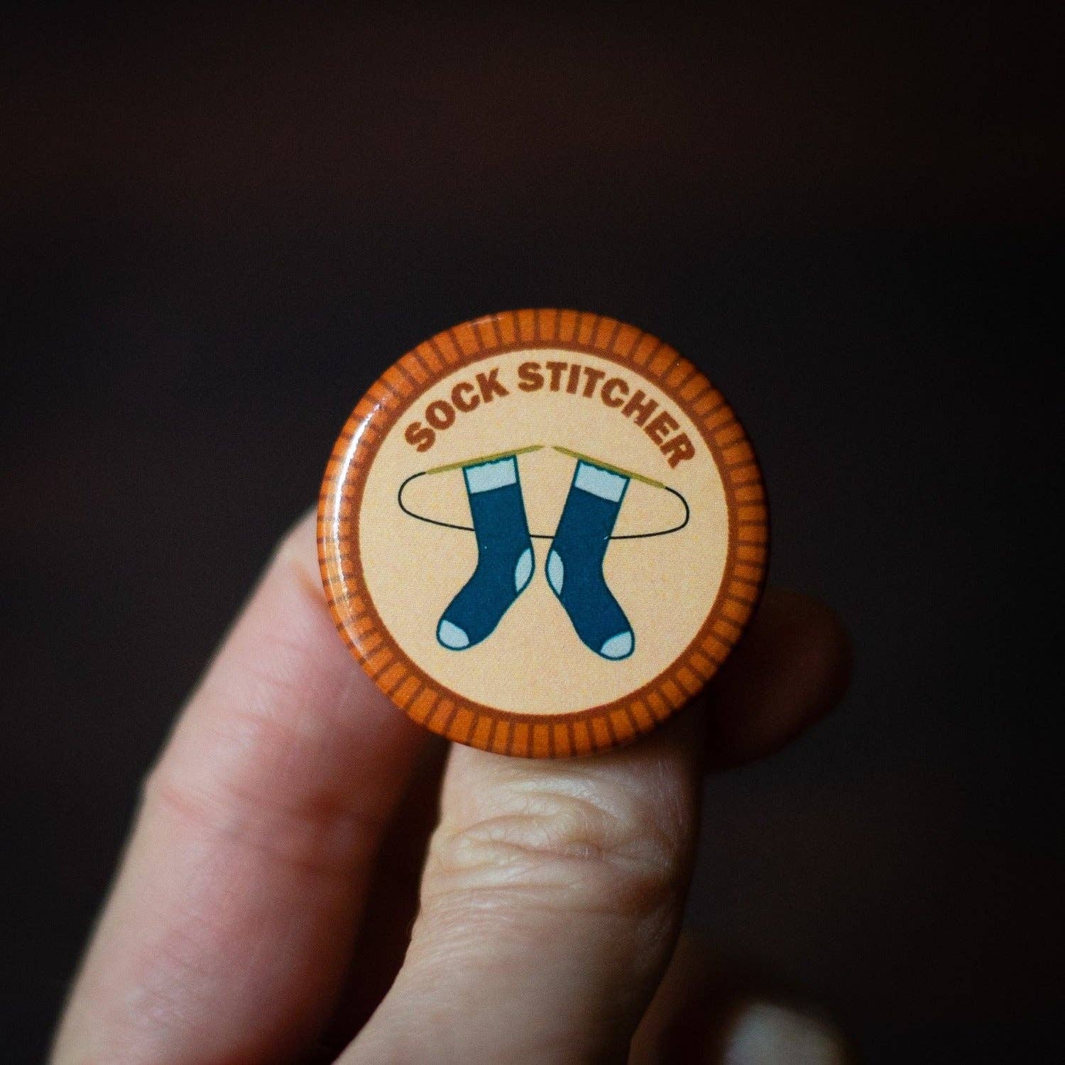 Camp Stitchwood - Wholesale Lapel Pin/Button - Sock Stitcher Knitting Merit Badge3