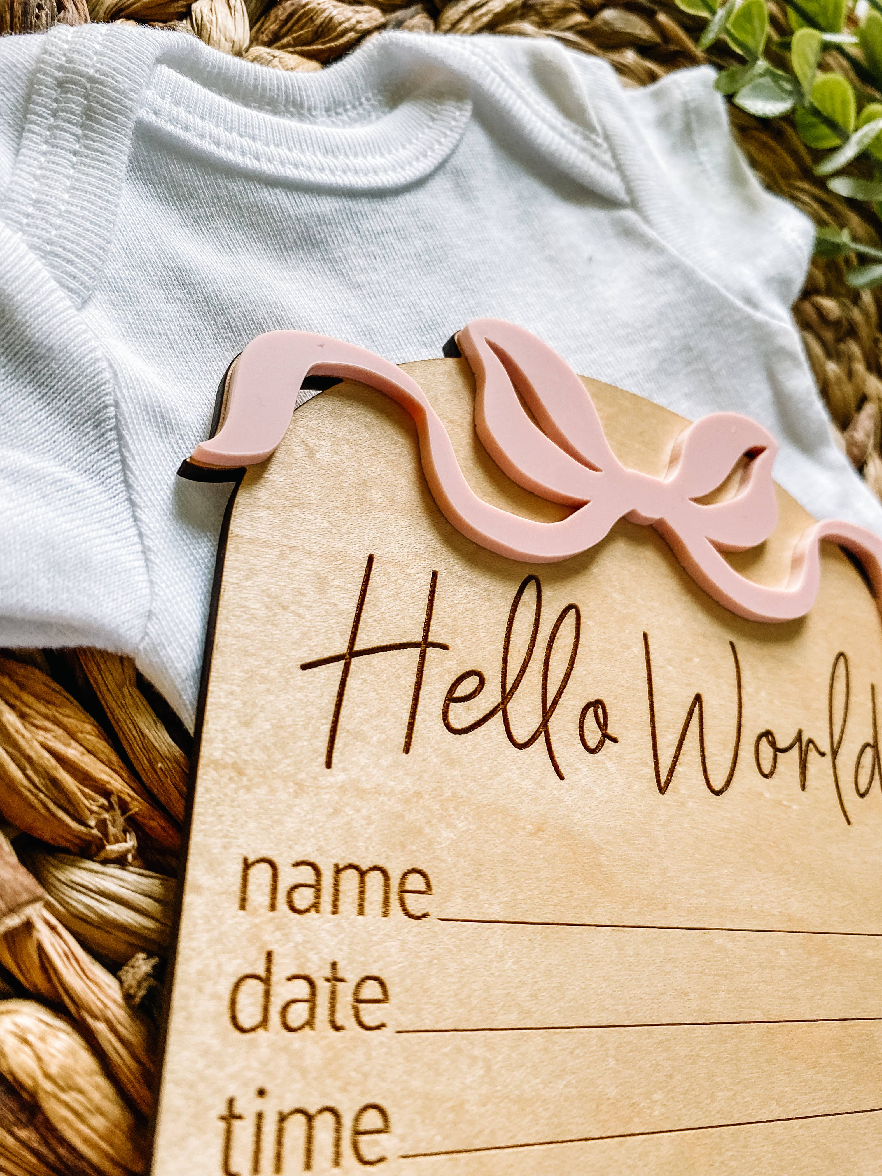 Claire and Bella - Wholesale Milestone Art/Keepsake - Kids & Baby - Hello World Birth Stat Sign - Bows2