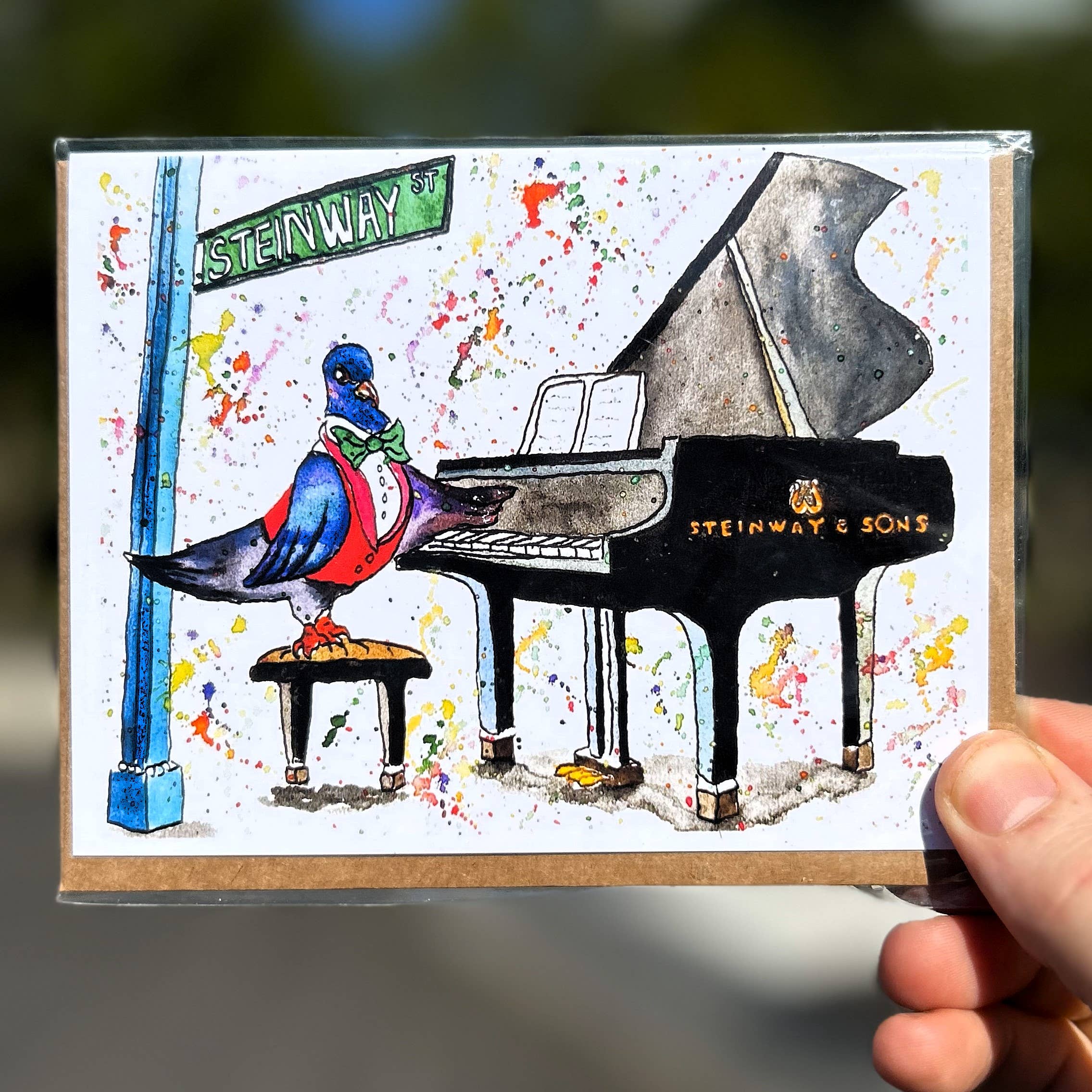 Johnnerdraws - Wholesale Everyday Greeting Card - Steinway Piano Pigeon-Greeting Card/Handmade1