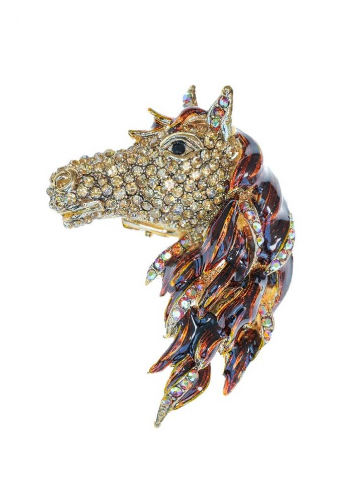 Golden Crystal Horse Hairclip & Brooch for wholesale by Rosie Fox