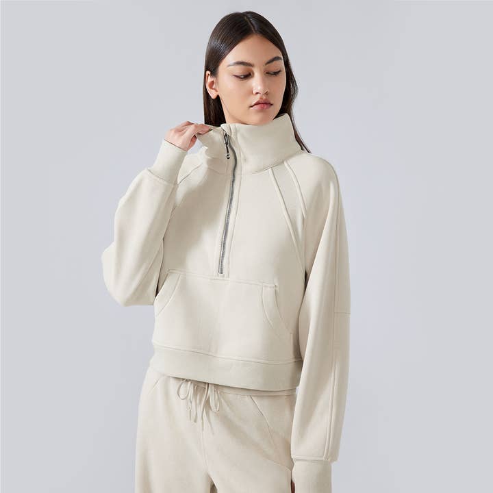 Sodalemon - Wholesale Sweatshirt - Women's - Women Fitness Warm Half Zipper Thumb Hole Fleece Sport Coat9