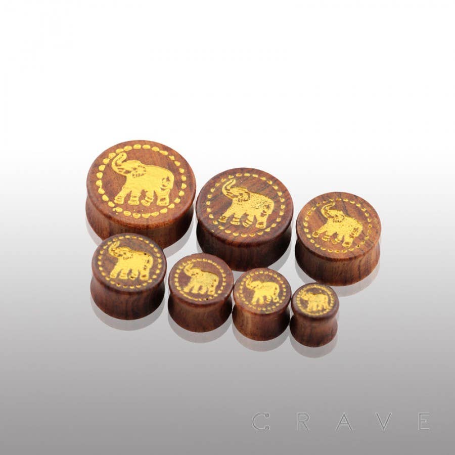 CRAVE – wholesale Jewellery – Men's – DOUBLE FLARED BEECH WOOD SADDLE PLUG GOLD RING ELEPHANT1