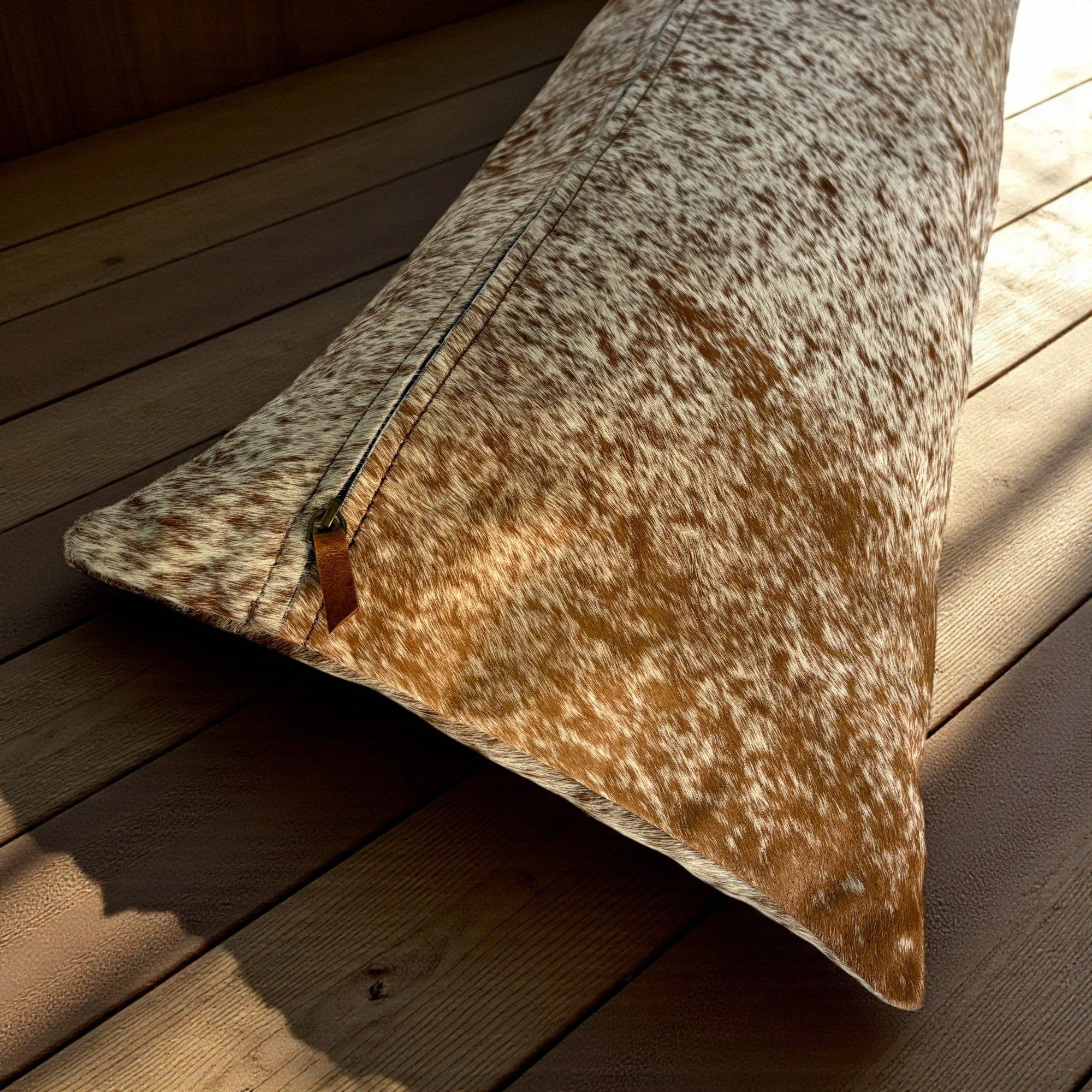 Ranch Junkie - Wholesale Throw Pillow Cover - 12x36 Genuine Cowhide Pillow Covers Lumbar Caramel Brown Double Sided Highlands Cowhide Pillow8