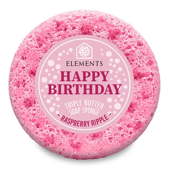 Happy Birthday Raspberry Ripple Soap Sponge for wholesale by Elements of Fragrance