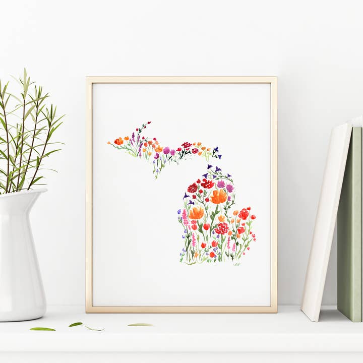 NorthHouse Creative Co. - Wholesale Art Print - Floral Michigan Watercolor Art Print3