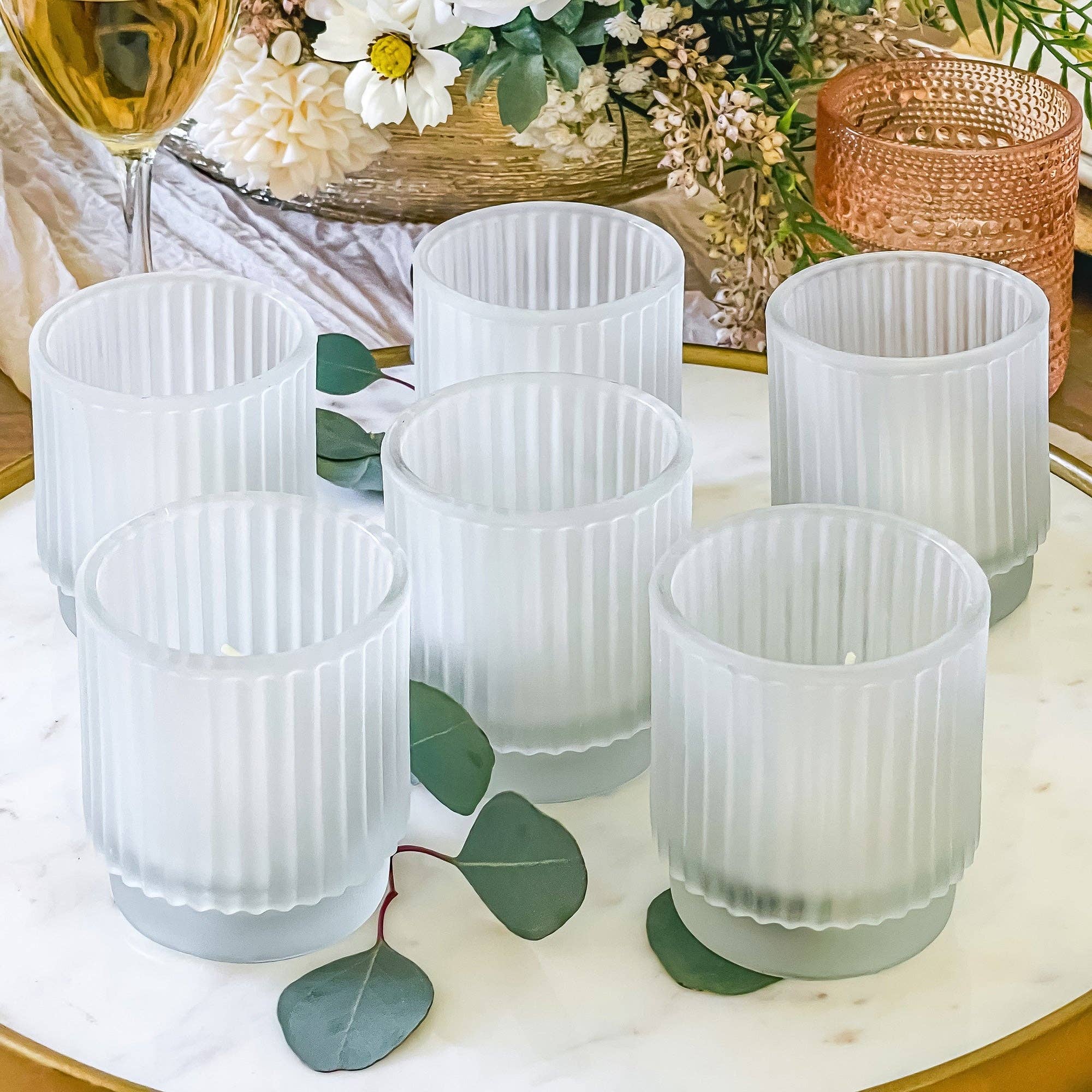 Kate Aspen - Wholesale Candle Holder - Ribbed Frosted Glass Votive Candle Holder (Set of 6)1