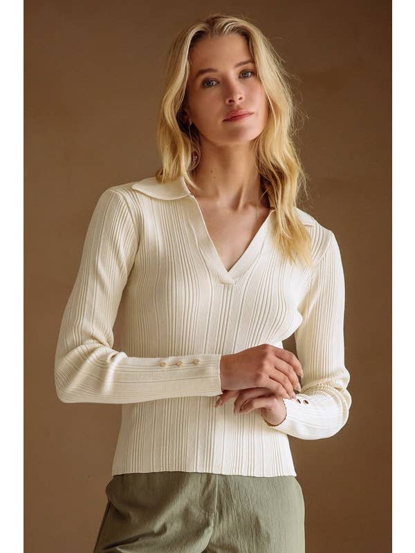 Cream Ribbed Knit Collared Shirt
for wholesale on Faire