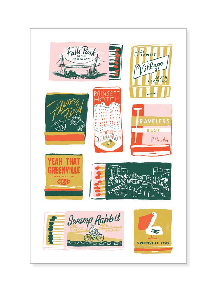 Greenville Matchbook Postcard - Timeless City Travel Card for wholesale by Karen Schipper