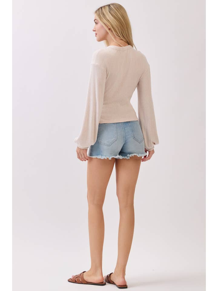 Final Touch – Engroshandel Strikket top - Dame – Børstet Ribbet Surplice Langærmet Top - NT3154118