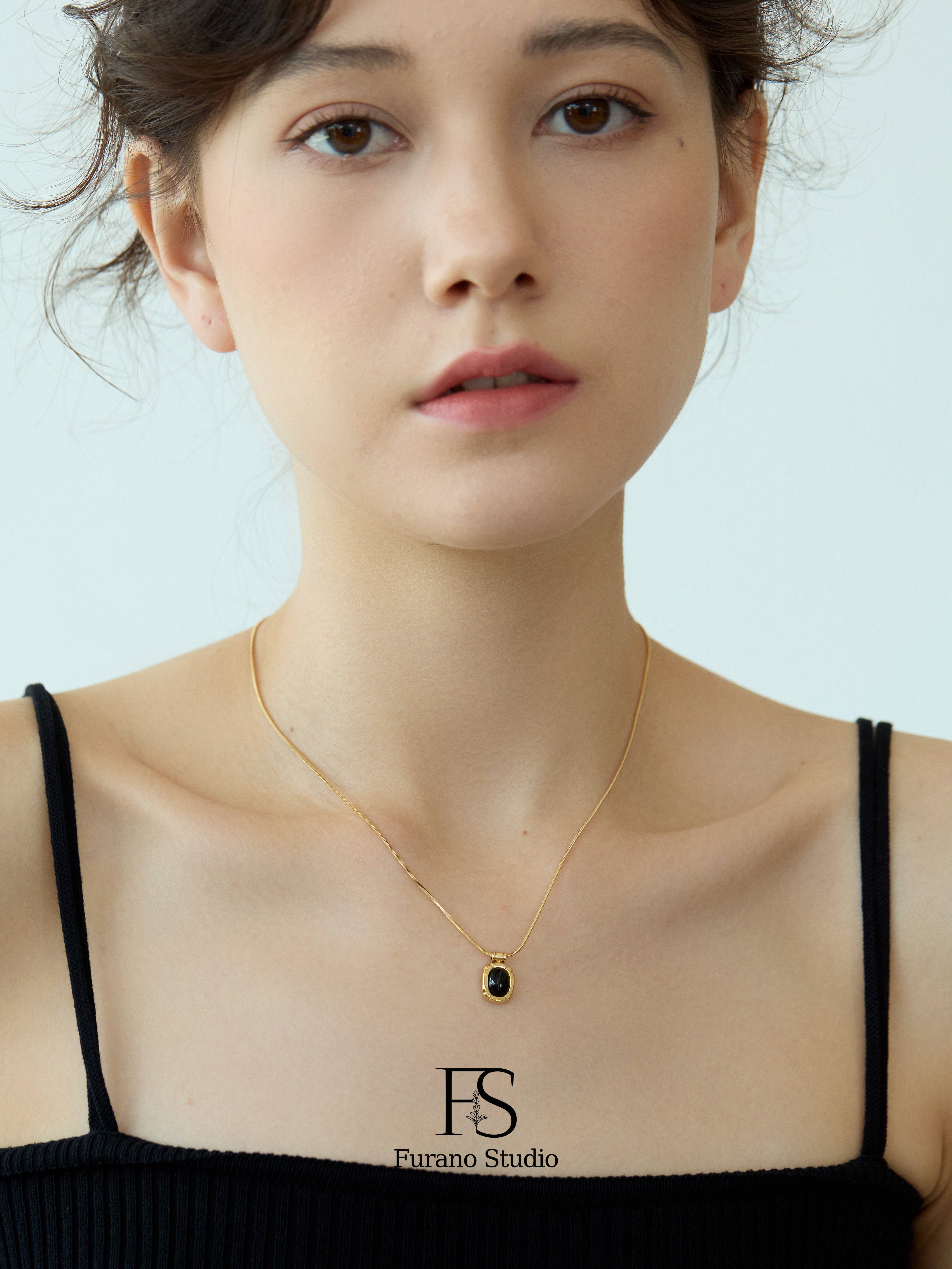 Furano Studio - Wholesale Pendant/Charm Necklace - Black Onyx Oval Pendant, Non Tarnish Gemstone Necklace4
