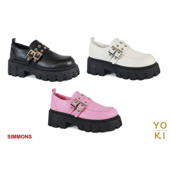 Yoki Fashion - Wholesale Loafers - Women's - YOKI SIMMONS Women's Lugsole Loafers With 2 Straps3