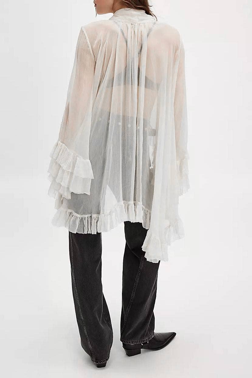 Rosa Clothing - Wholesale Blouse - Women's - billowy ruffle sheer top flowy Full Sleeve Frill Top1