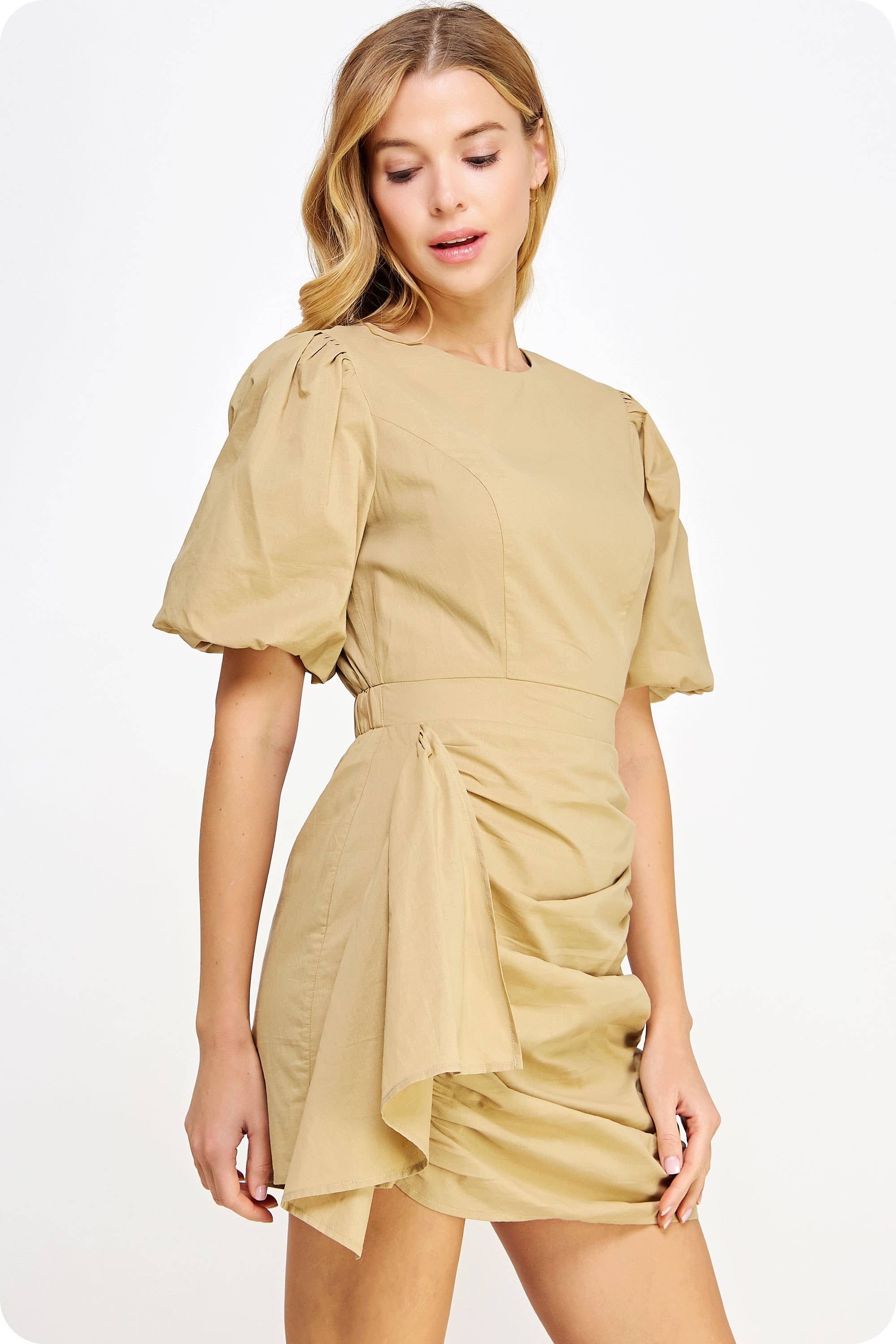 Strut & Bolt - Wholesale Dress - Women's - Ruched Short Puff Sleeve Voile Mini Dress28