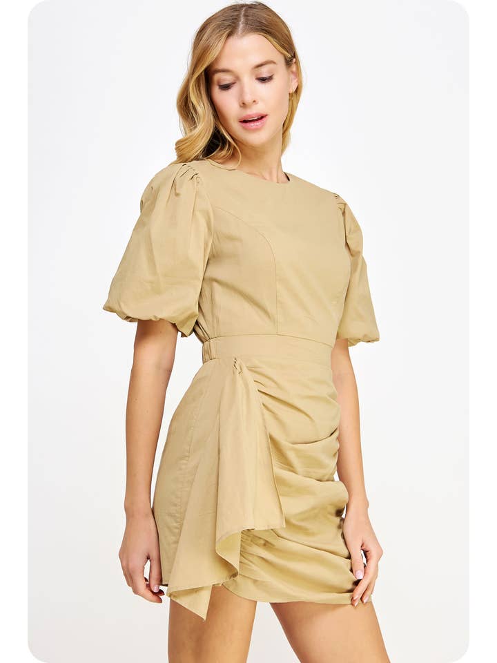 Strut & Bolt - Wholesale Dress - Women's - Ruched Short Puff Sleeve Voile Mini Dress28