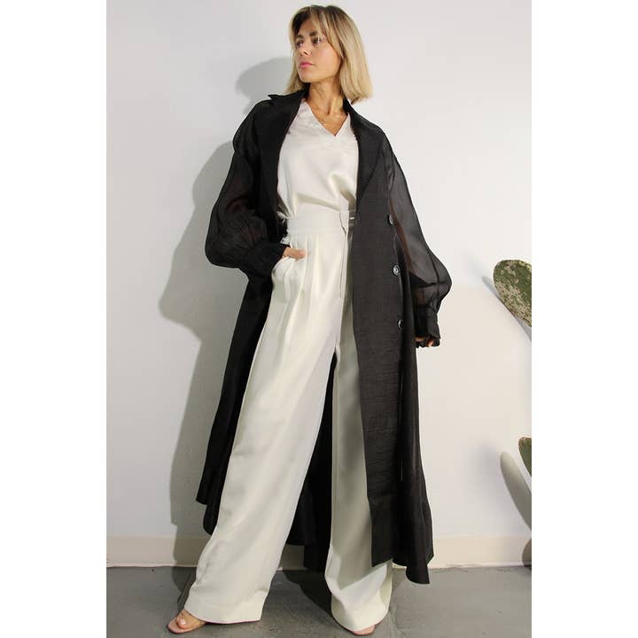 BLACK METALLIC ORGANZA TRENCH COAT for wholesale on Faire6