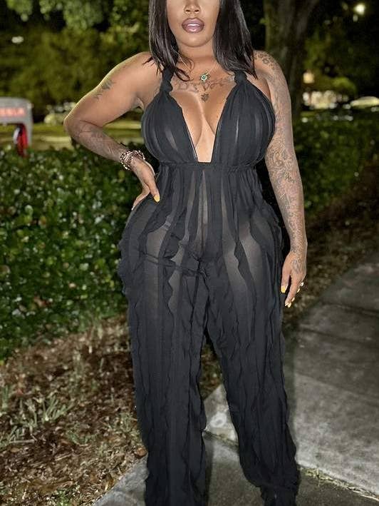 Flarix - Wholesale Jumpsuit - Women's - mesh ruffle halter jumpsuit5