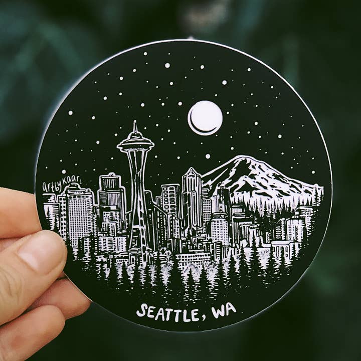 Seattle Skyline Circle Vinyl Sticker for wholesale by Kaari & Co.