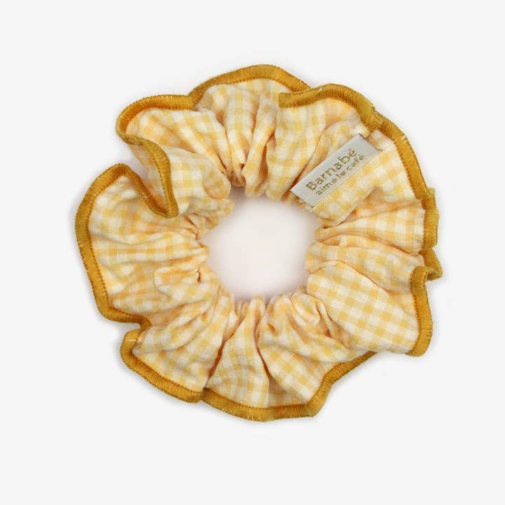 BARNABÉ AIME LE CAFÉ - Wholesale Scrunchie - Women's - Gingham Fabric Hair Scrunchie with Contrasting Overlock4