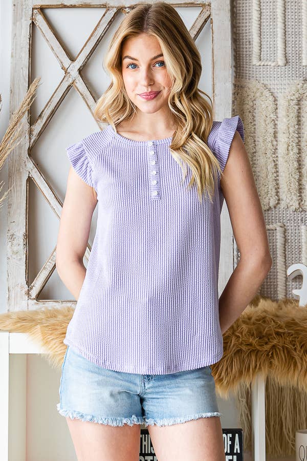 7th Ray – Engroshandel Strikket top - Dame – Solid Rib Knap-Front Flæseærme Top T515622