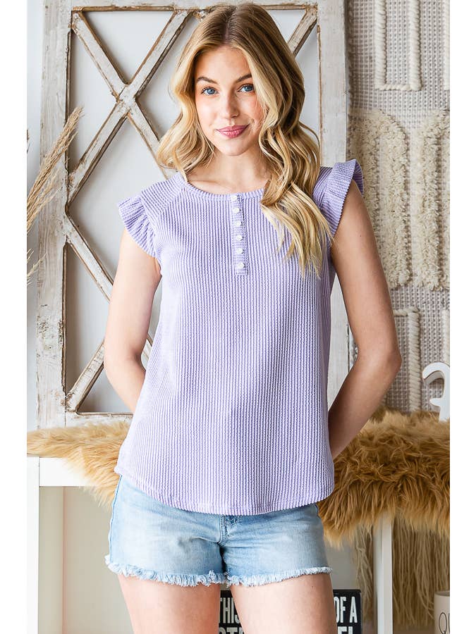 7th Ray – Engroshandel Strikket top - Dame – Solid Rib Knap-Front Flæseærme Top T515622