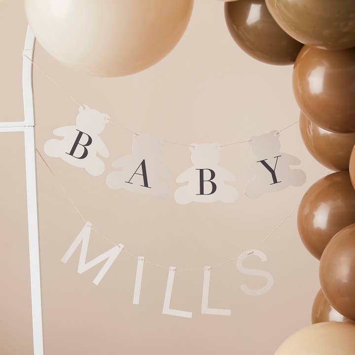 Bunting - Customisable Baby Name Bear - Taupe for wholesale by Ginger Ray