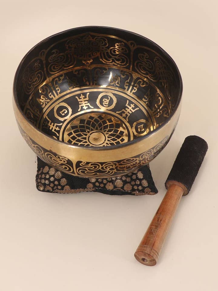 Lotus Mandala and Mantra Design Meditation Singing Bowl for wholesale by Buddha Groove