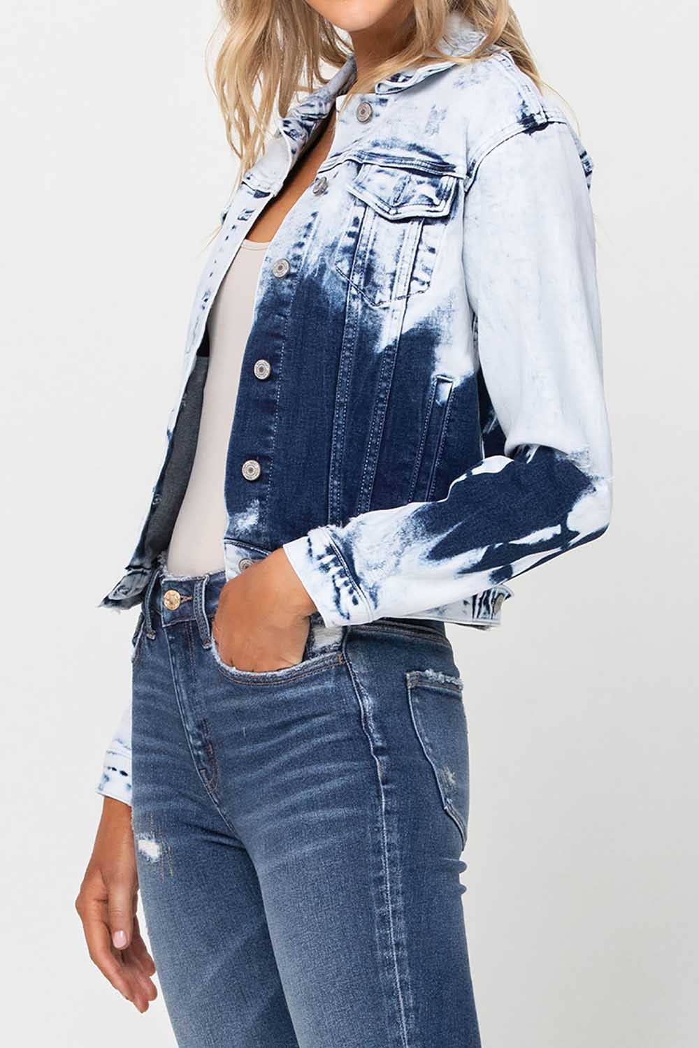 Second Wind CLASSIC TIE DYE CROPPED DENIM JACKET  V2297J for wholesale on Faire4
