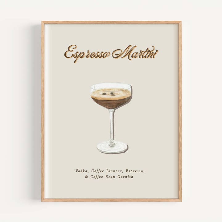 Espresso Martini Cocktail Drink Watercolor Art Print for wholesale by Studio Miller