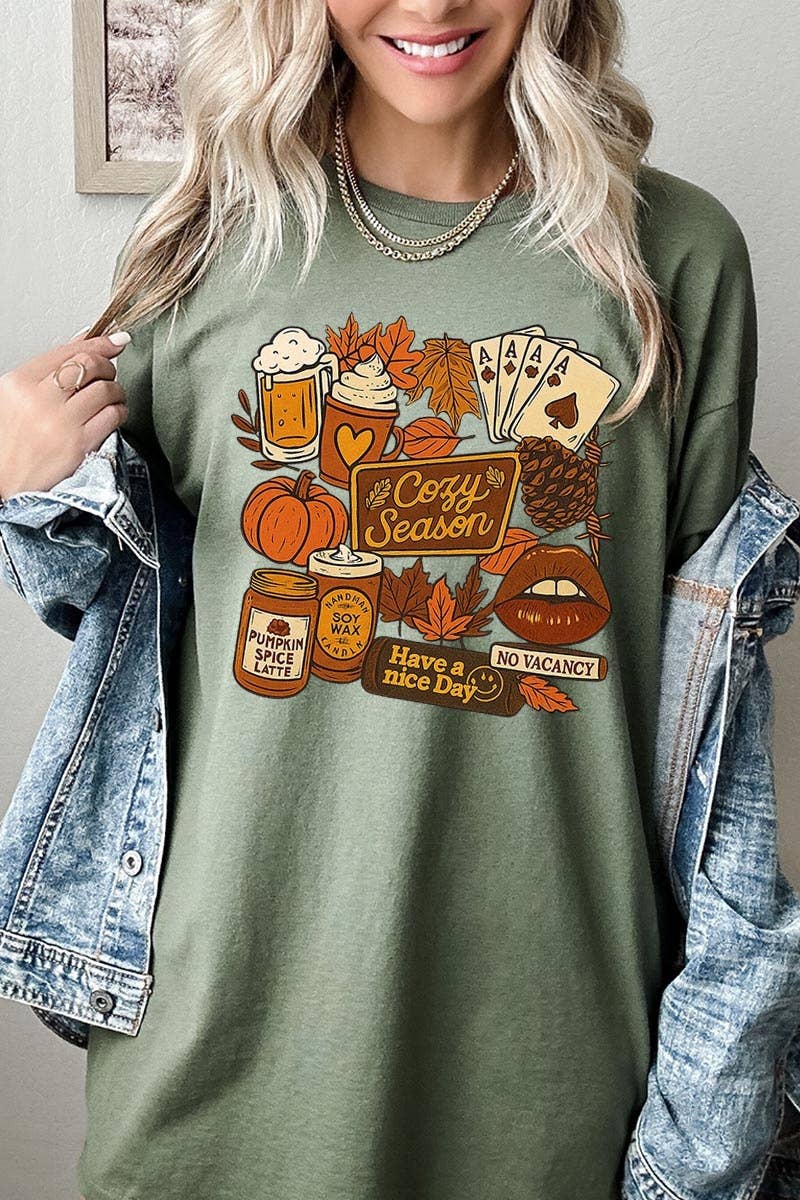 COLORBEAR - Wholesale T-Shirt (Graphic) - Women's - Retro Fall Collage Graphic Heavy Cotton Tee17