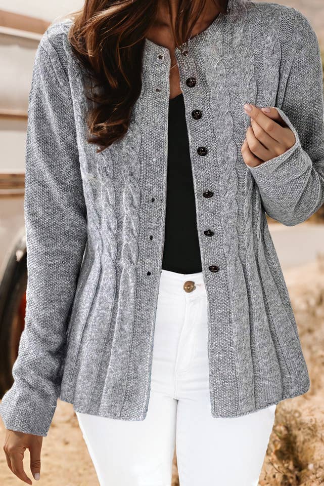 High rise Fashion-W Cable Knit Cardigan Sweater for wholesale on Faire