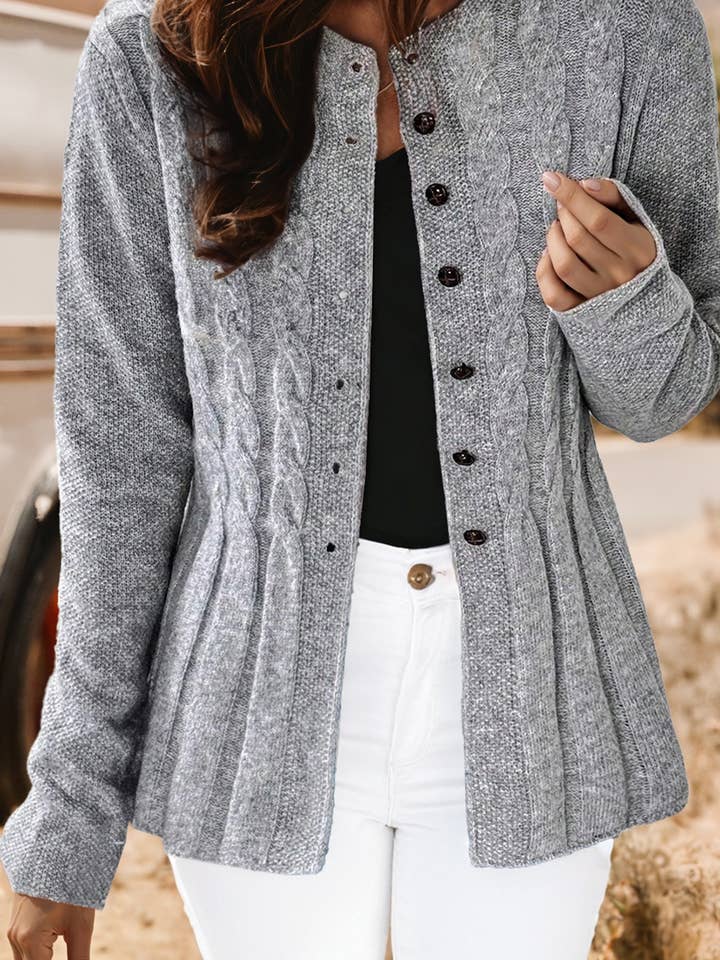 High rise Fashion-W Fall Cable Knit Cardigan Sweater for wholesale on Faire
