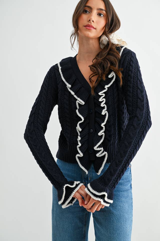 Camellia - Wholesale Cardigan - Women's - STYLIESH BLUE RUFFLED CARDIGAN11