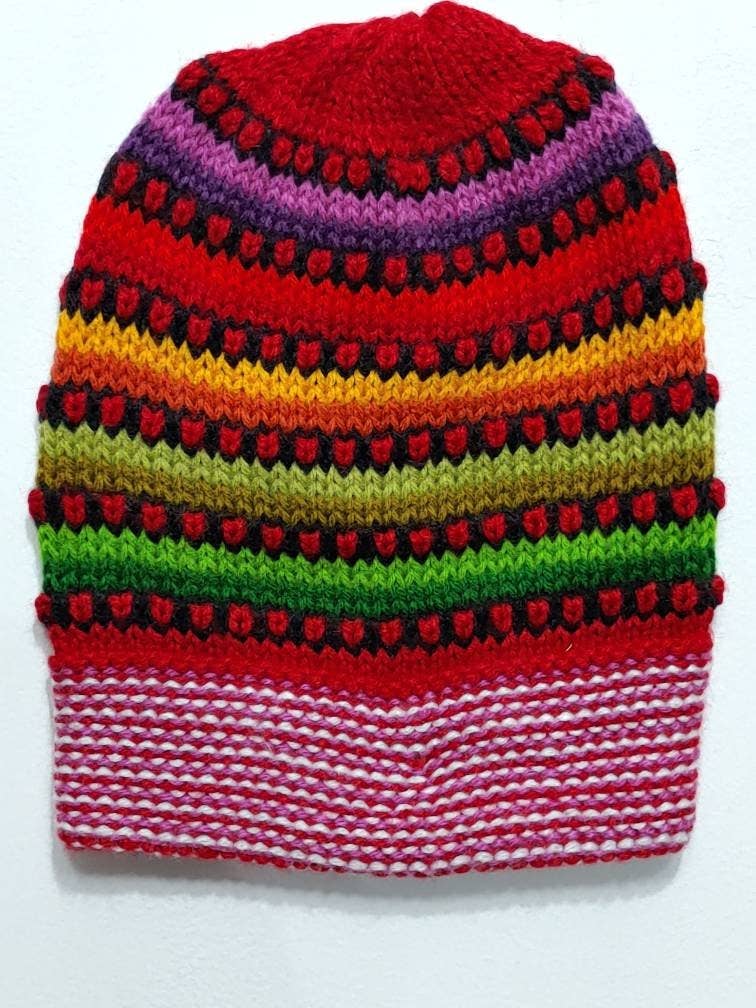 assorted colors unisex Multicolor Hand Knit Alpaca Beanie Hat Cap for wholesale on Faire7