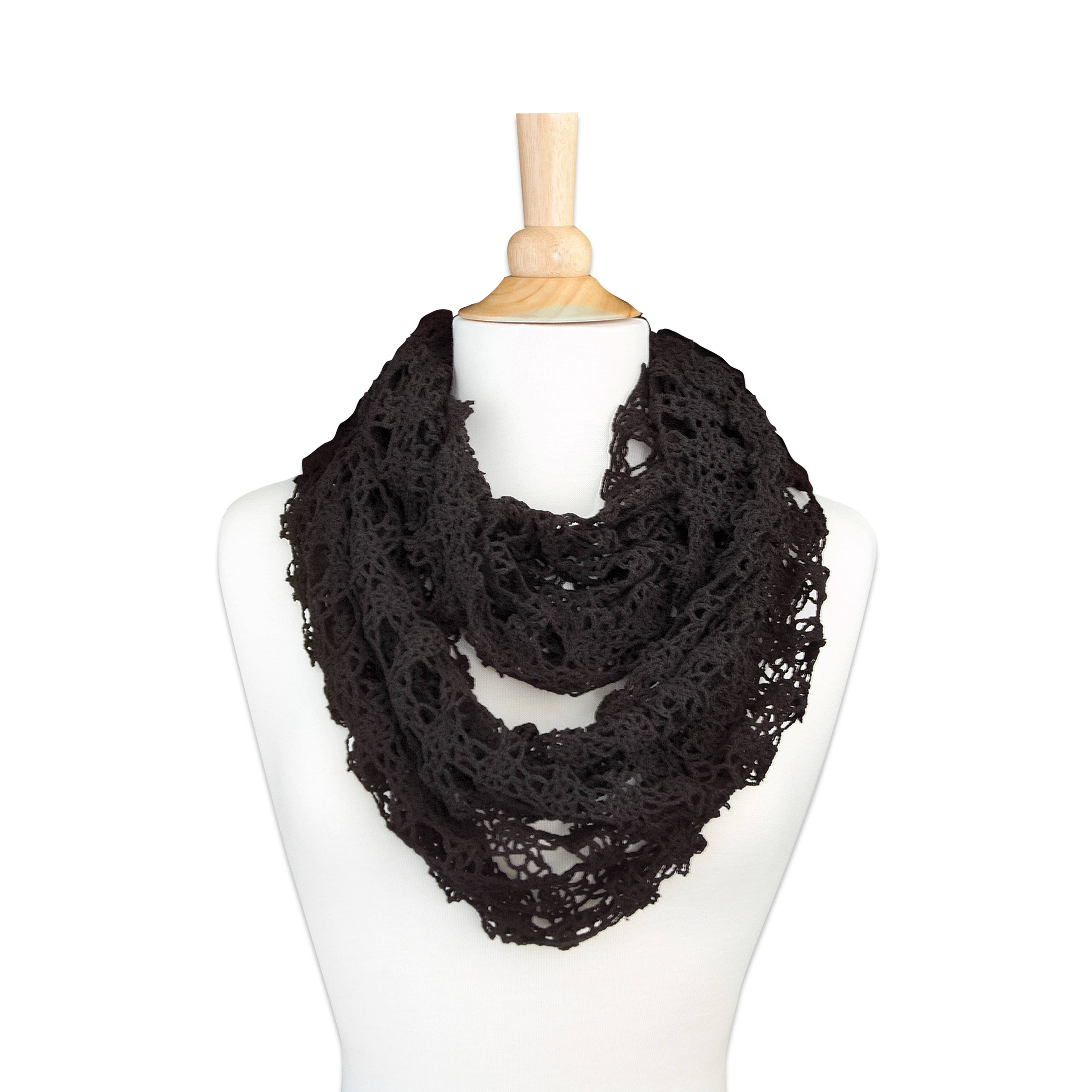 Heritage Lace - Wholesale Scarf - Women's - Crochet Envy 16x60 White Gray Black Cotton Infinity Scarf 2