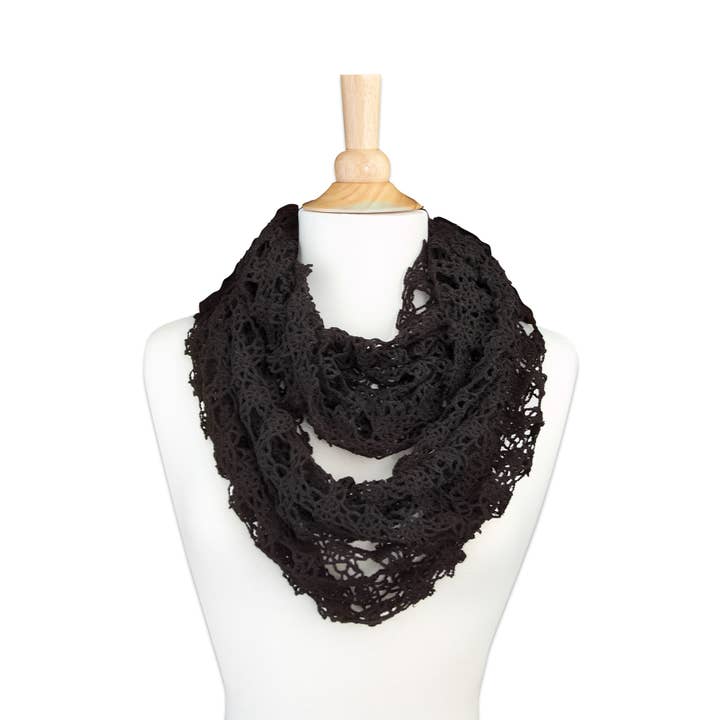 Heritage Lace - Wholesale Scarf - Women's - Crochet Envy 16x60 White Gray Black Cotton Infinity Scarf 2