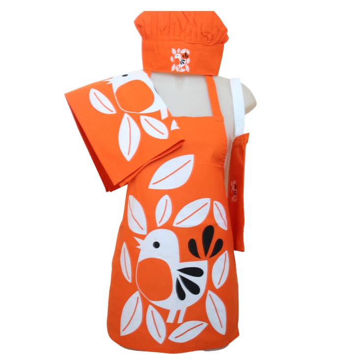 Organic Cotton Kids Apron Bird Motif for wholesale by Deidaa
