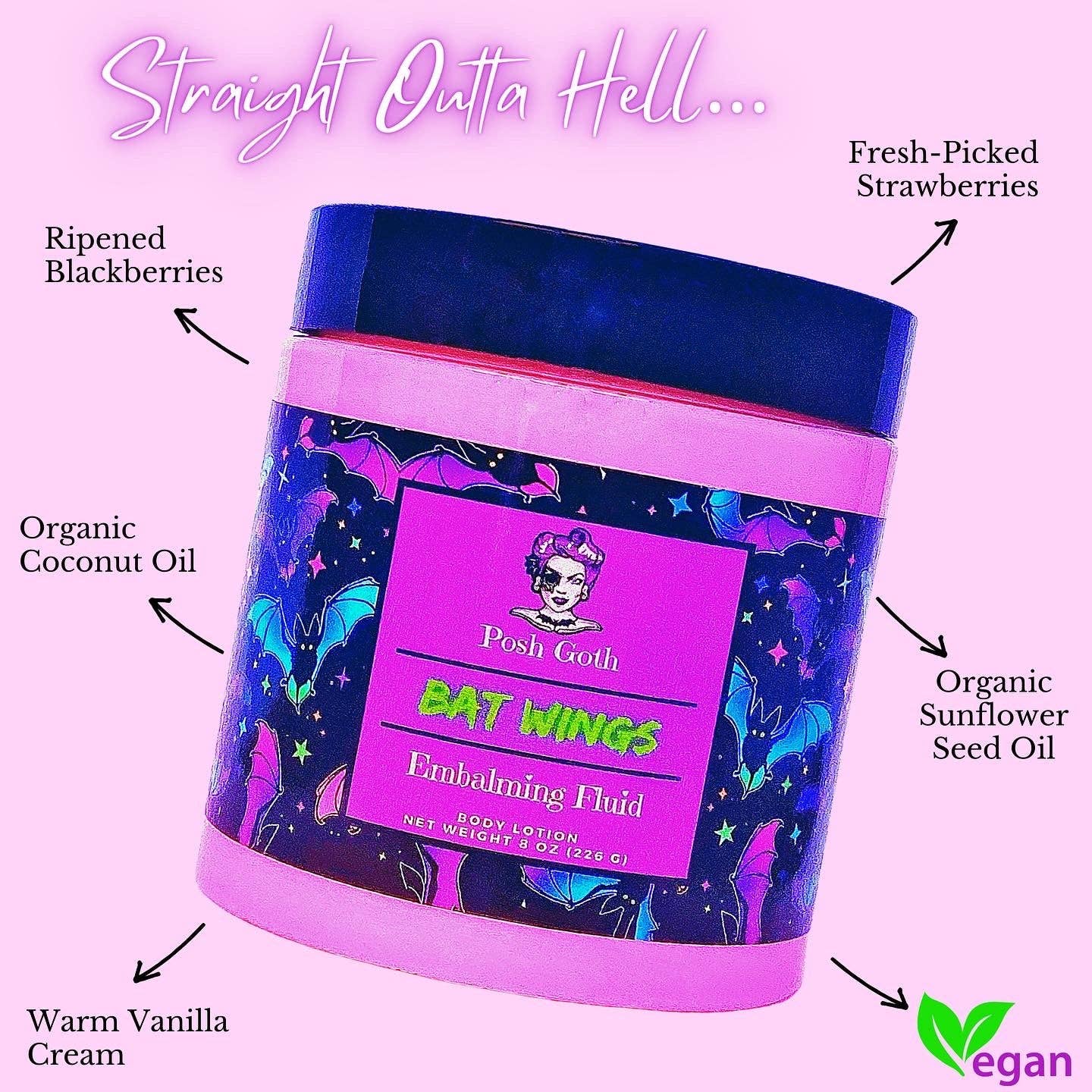 Posh Goth - Wholesale Hand & Body Lotion - BAT WINGS Embalming Fluid Black Raspberry Vanilla Scented Hand & Body Lotion2