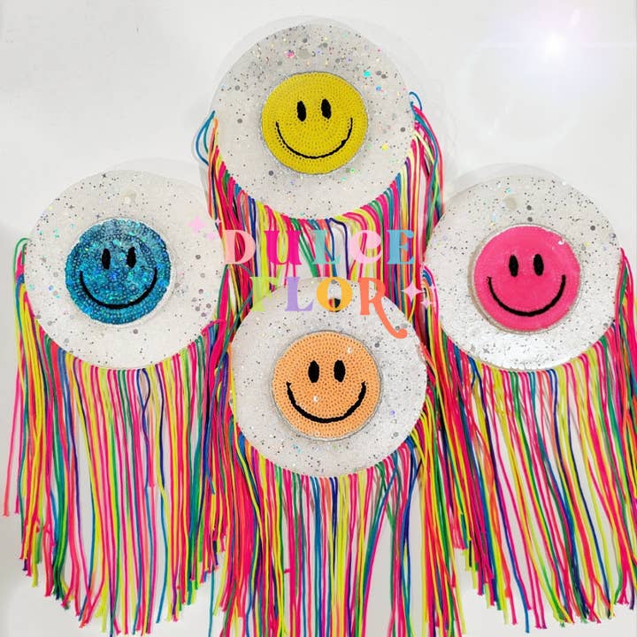 Retro Car Freshener W/ Fringe | Smiley Car Freshies for wholesale by Dulce Flor Co,