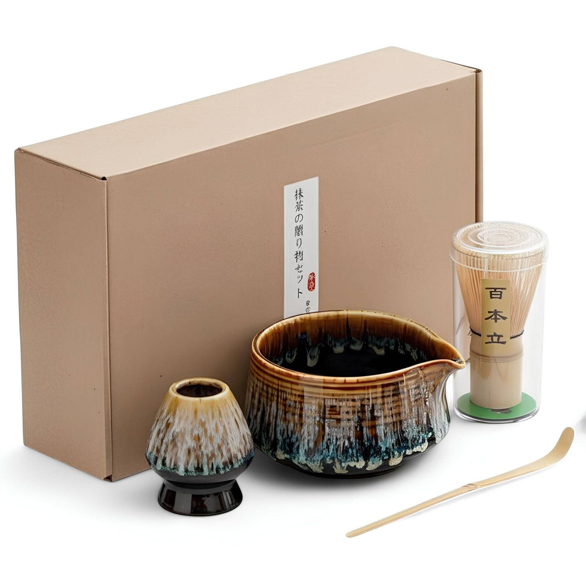 Biomatea - Wholesale Tea Set - Japanese Traditional Matcha Starter Set – Basic Edition | Matcha Bowl Made of Ceramic with Bamboo Whisk, Whisk Holder & Bamboo Spoon1