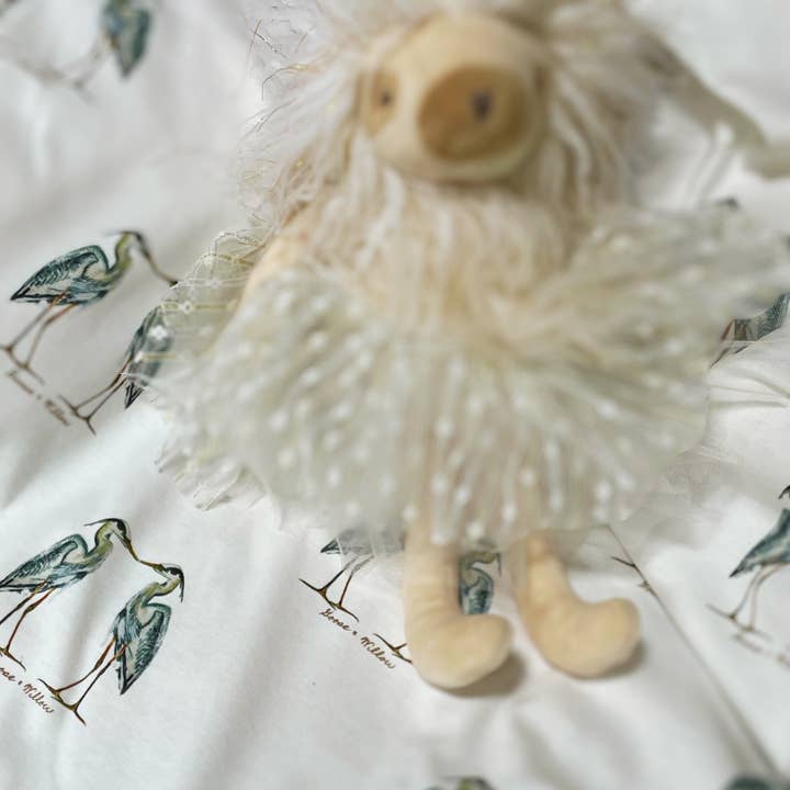 Baby Blanket - Kissing Herons Repeat on White Organic Cotton Knit for wholesale by Goose and Willow