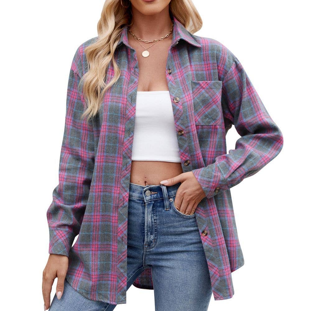 lilyandlaceboutique – wholesale Buttoned-down shirt – Women's – Casual Sexy Loose Plaid Shirt3