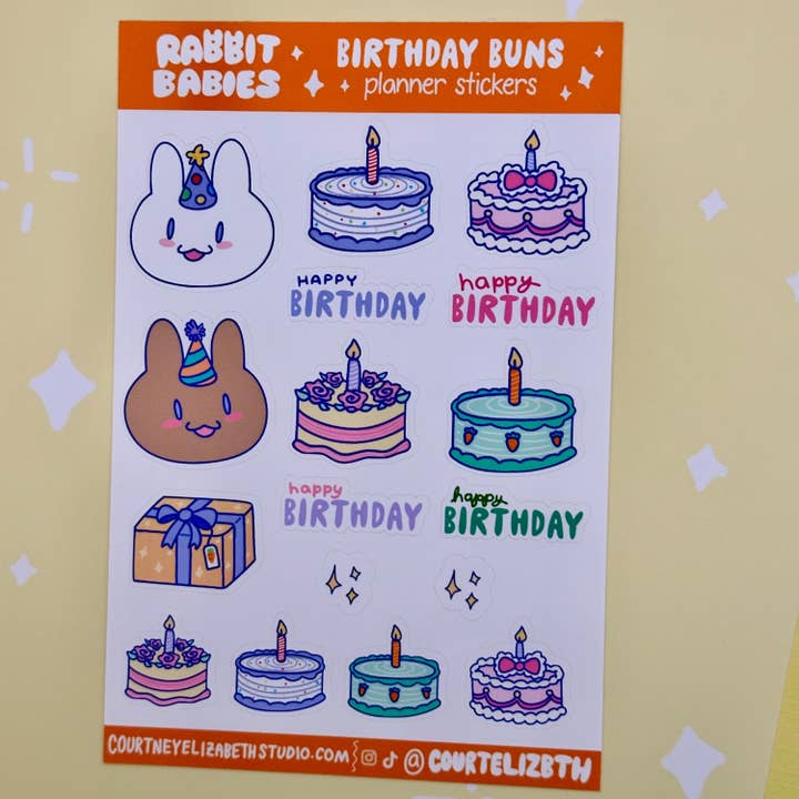 Folha de Autocolantes Planeador de Aniversário Coelho Fosco por atacado de Courtney Elizabeth Studio