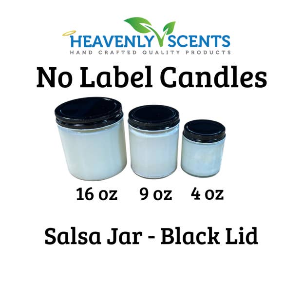 Heavenly Scents - Wholesale Jar/Filled Candle - 4oz Salsa Jar Soy Candles - Black Lid - 6 Pack No Label