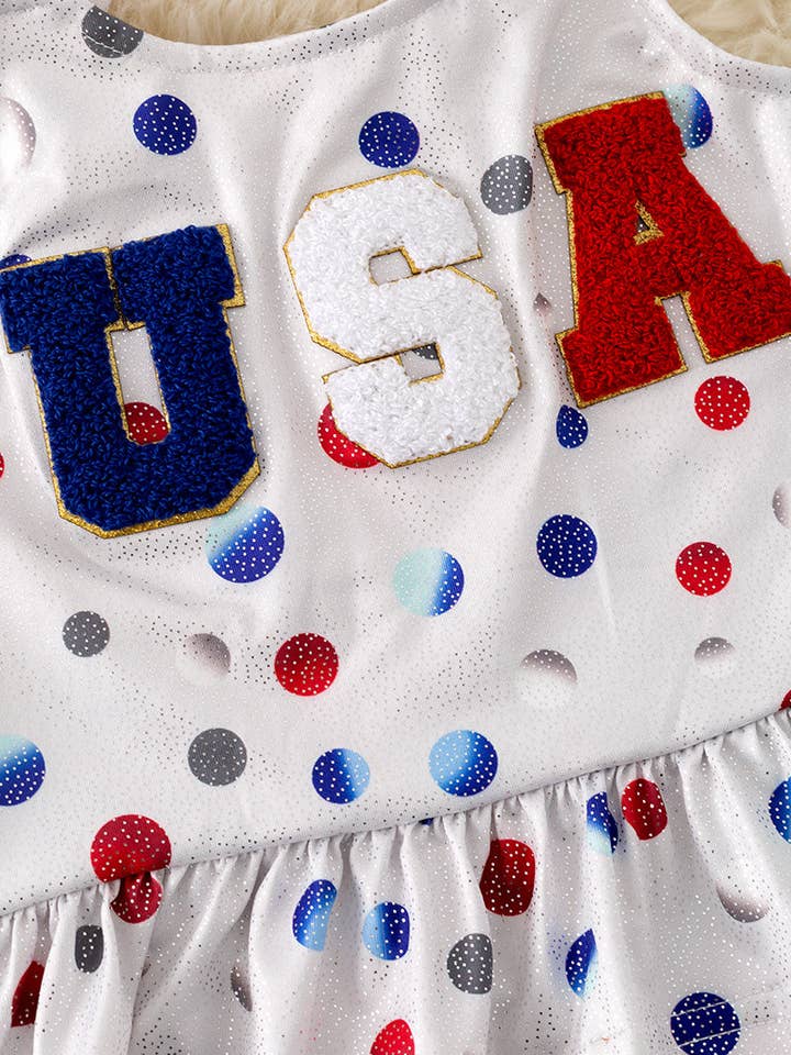 Kids Charm Online - Wholesale T-Shirt - Kids - USA applique ruffle patriotic halter top. TPG50198 Jean