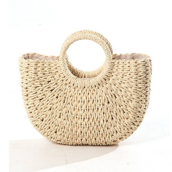 Funkyrel® Atzbranding Limited - Wholesale Tote Bag - Women's - Baggie - Handwoven Half-Moon Straw Tote Bag